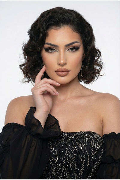 Lovely Dress Straplez Kristal İşlemeli Balon Kol Drapeli Yırtmaçlı Şifon Abiy...