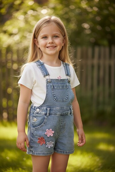 Ercahome tekstil ÇİÇEK NAKIŞLI ŞORT SALOPET 12 Ay,2Y,3Y,4Y Kız