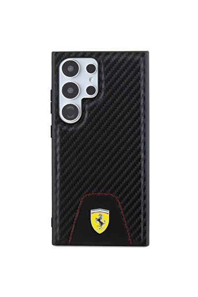 Ferrari Carbon Stitched Bottom Case for Samsung Galaxy S24 Ultra, Black