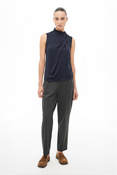 Perspective Navy Blue Lace Collar Blouse