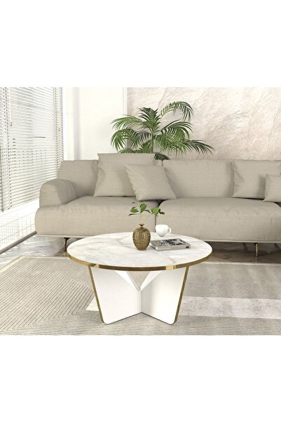 UnicUtil Masă de cafea, Marble Elegance, UnicUtil, 75x75x35 cm, Alb-Auriu, UU...