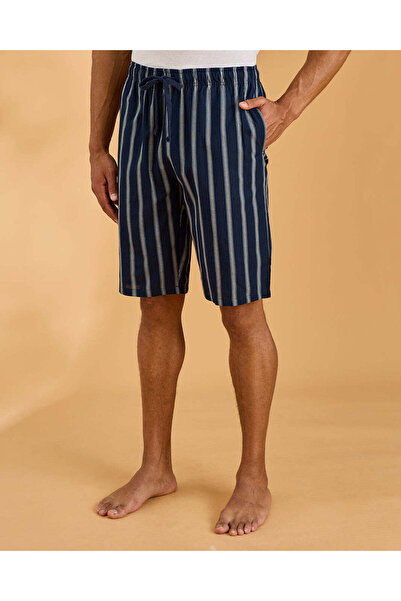 REDTAG Men Navy Striped Pyjama Shorts