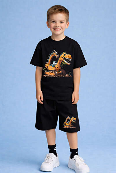 CACTUS COLLECTION SET TRICOU ȘI PANTALONI SCURȚI CU IMPRIMARE DINOZAU, MAȘINĂ...