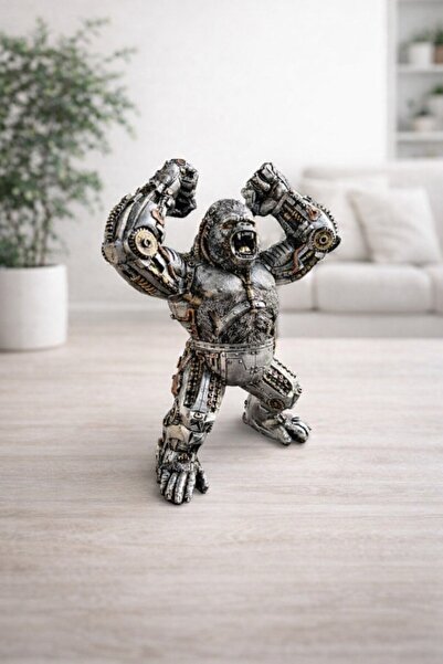 imosas DEKORATİF MEKANİK GORİL BİBLO 28 CM METAL GÖRÜNÜMLÜ MODERN HEYKEL OBJE