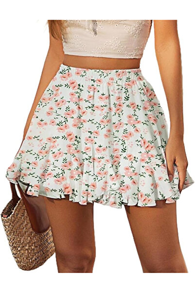 Acramy Women's pleated, flared sports skirt, elastic waist, white with flower...