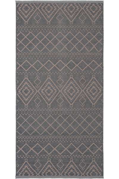 Cool Halı Marcos Antrasit Bej Etnik Desenli Makine Dokuma Yıkanabilir Kaydırm...