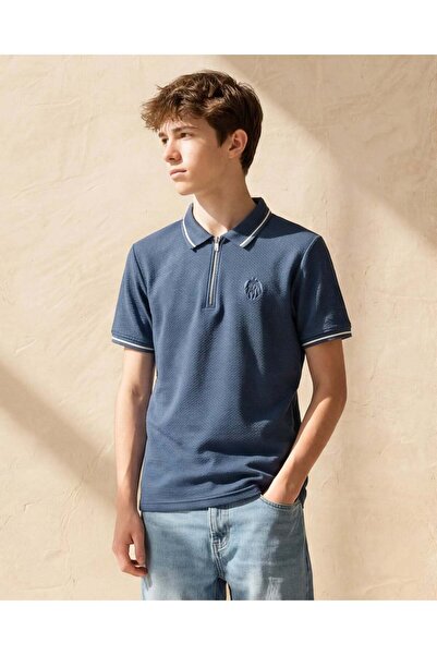 REDTAG قميص بولو أزرق من قماش جاكار للأولاد الكبار