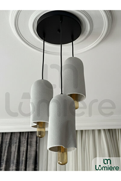 lumiere Design Luma Avize 3’lü Beton Görünümlü Iskandinav & Bohem Sarkıt Aviz...