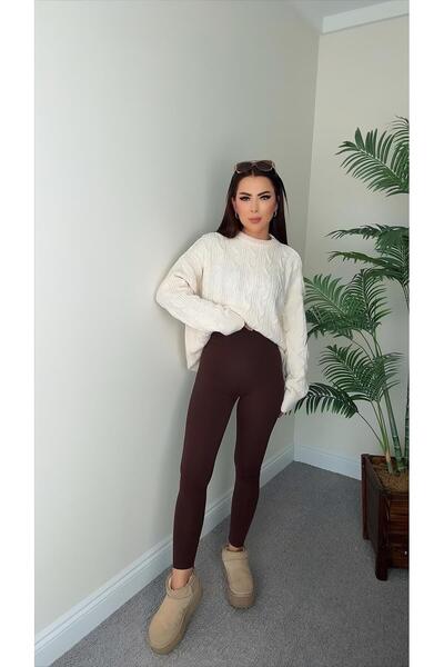 DİDEM GÜLTAKTI Aria Women's High Waist Thick Belted Brown Leggings