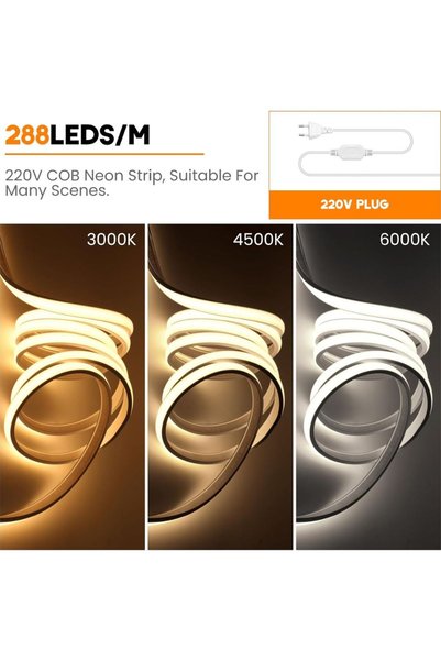 proled Bandă LED COB de 30 de metri, IP65, 10W/m, 1000lm/m, 220V, 6500K, cu alimentator inclus