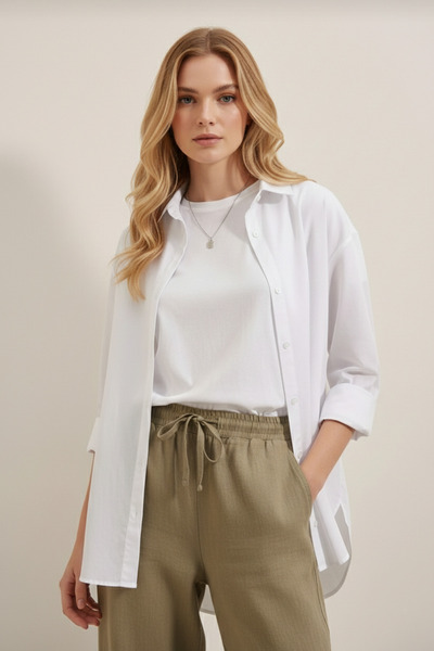 YXC Trend Maker Oversize Long Basic Linen Shirt