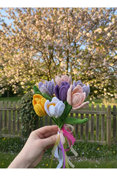Innovate Store Amigurumi Örgü Çiçek Buketi 7'li El Emeği Lale Buketi Hediyeli...
