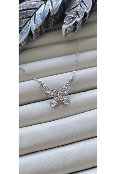 YİĞİTKARANAKSESUAR 316L Stainless Steel Baguette Zircon Stone Butterfly Model...