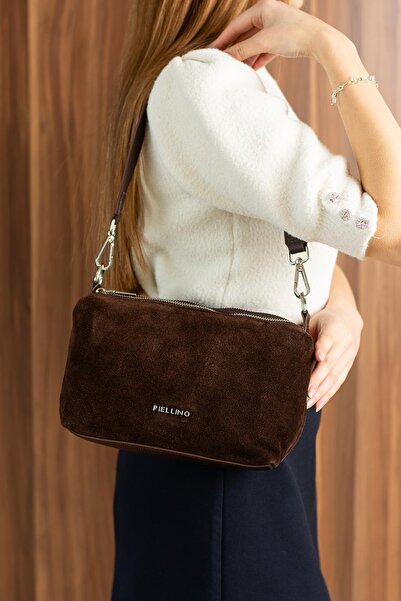 PIEL LINO Women's Genuine Suede Leather Shoulder and Crossbody Bag Pl037-S Brown
