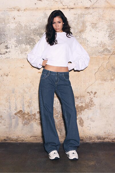 Stradivarius Mid-waist striped baggy jeans