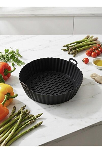 cook&kitchen Silicone Fryer Basket Black 19 cm Wave Pattern