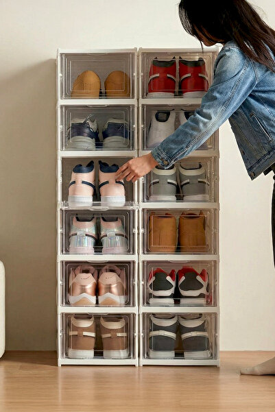 NESS HOME 6'lı Şeffaf Kapak Katlanabilir Ayakkabılık Taşınabilir Çok Amaçlı G...