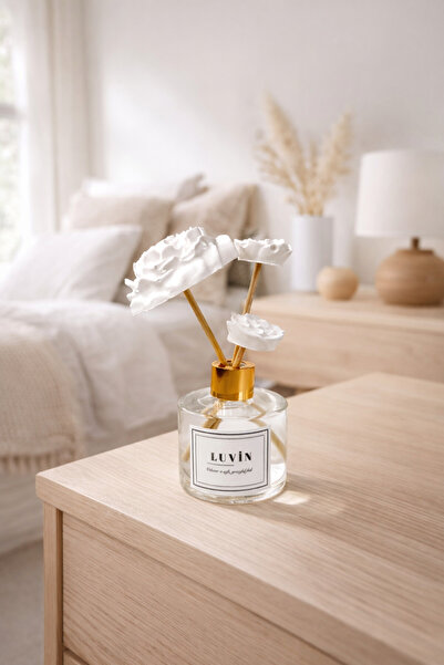 Luvinhome Beyaz Gül Kokulu Bambu Taş Çiçek Oda Kokusu 50 ml
