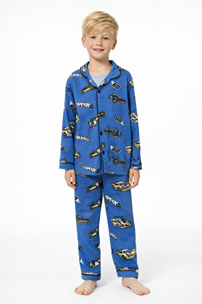 Enie Момчешки комплект пижама с дълги ръкави, 95% памук, със сини мотиви на к...