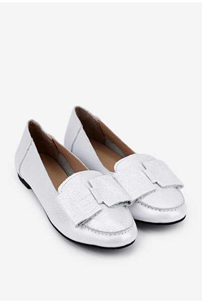 Dasha Mocasini dama albi din piele naturala cu funda