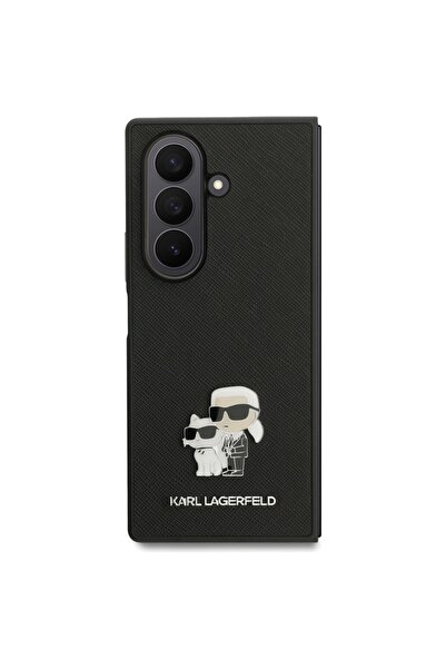 Karl Lagerfeld Carcasă Saffiano Karl & Choupette cu broșe pentru Z Fold7, neagră