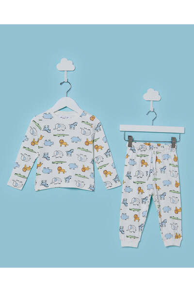 REDTAG Infant Boys White 2 Piece Printed Nightwear Set