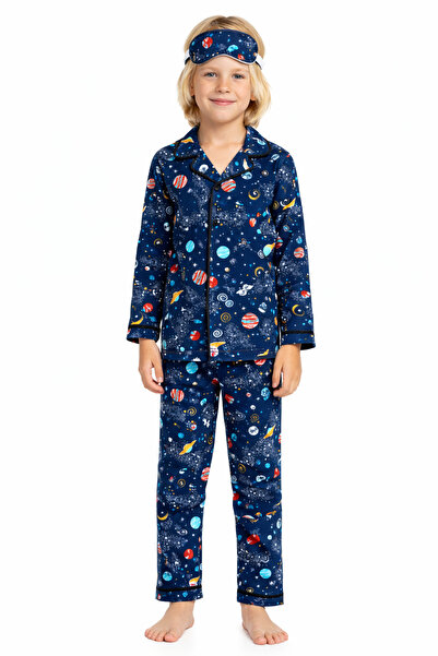 Enie Set de pijamale pentru băieți, 95% bumbac, cu model spațial, cu mâneci l...