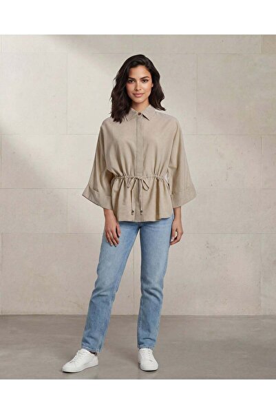 REDTAG Women Beige Collared Shirt Blouse