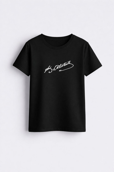 AYDESİGN Μπλουζάκι για παιδιά με στάμπα Mustafa Kemal Atatürk, μαύρο, με λαιμ...