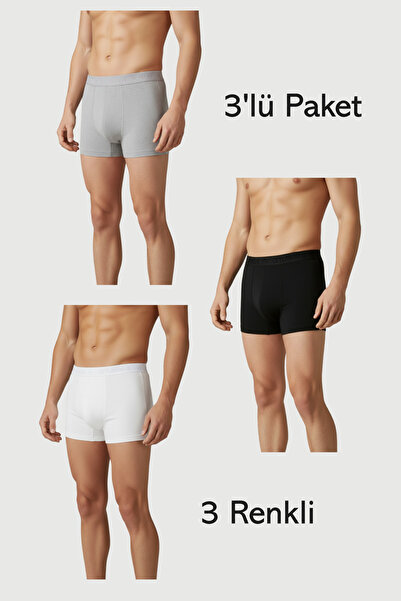 balkonda Men's Boxer Cotton 3-Pack 3-Color Lycra Shorts Slim Fit - Ceylanoğlu