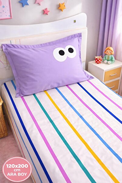 Eponj Home Pes Lastikli Çarşaf Seti OrtaBoy 120x200cm Funny Çizgili Lila