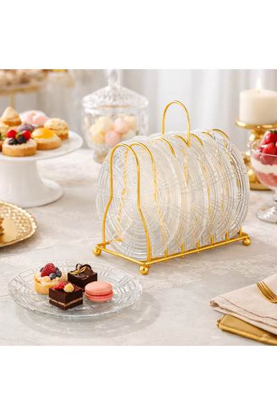 Dania A luxurious glass dinnerware set with an elegant gold stand – a touch o...