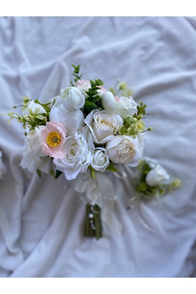 Z&B FLOWERS Gelin Buketi El Çiçeği Nikah Çiçeği Soft Buket Yapay Çiçek