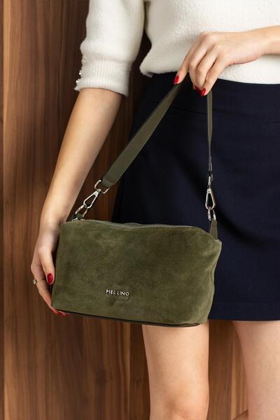 PIEL LINO حقيبة كتف وحقيبة كروس نسائية من الجلد السويدي الأصلي PL037-S كاكي