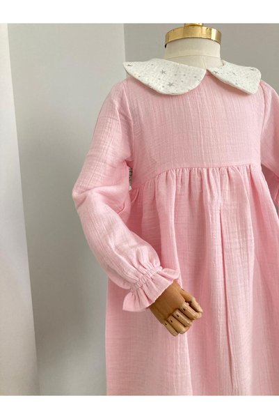 UHDE STORE Girl's Star Pink Hijab Muslin Dress Ceremonial Dress Umrah Dress