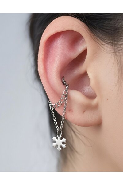 TakıConcept Mıknatıslı Kar Tanesi Deliksiz Ear Cuff Küpe Deliksiz Kıkırdak Küpe