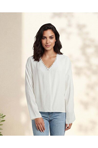 REDTAG Women White Embellished Casual Blouse