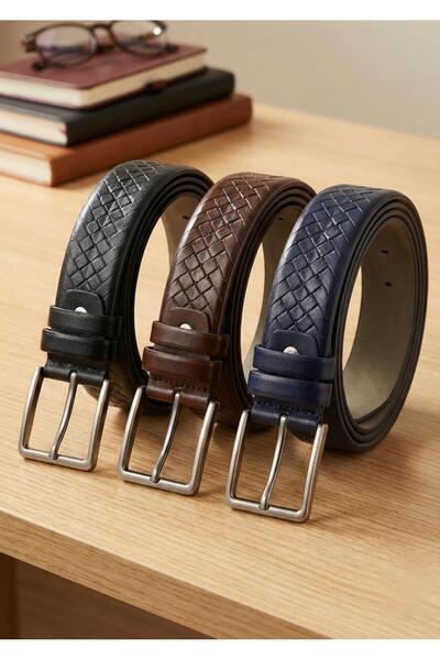 Duke Nickle Men's Black Brown Navy Blue 3-Piece Belt Set Classic Buckle Leath...