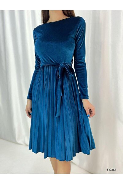 Modafeminen Блуза от син кадифен плат 582263