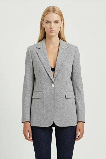 Perspective White Navy Blue Classic Collar Jacket