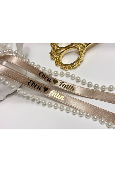 lafazan Dökülmeyen İncili Bej Saten Yüzük Kurdelesi Gold Baskılı Kişiye Özel ...