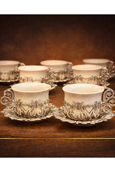 SUFİ TESBİH & ESANS VE HEDİYELİK 6-Piece Luxury Coffee Cup Set – Silver-Embos...