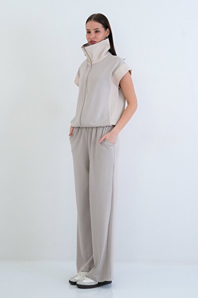 VAGGON Zippered Vest and Elastic Waist Pants Set