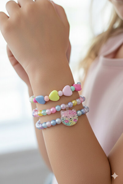 PETEK AKSESUAR Girl's Cat 3-Piece Bead Bracelet