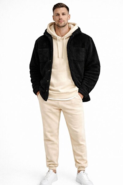 WENMİNG Men's Oversize Hooded Tracksuit Set with Plush Jacket, 3-Piece Combin...