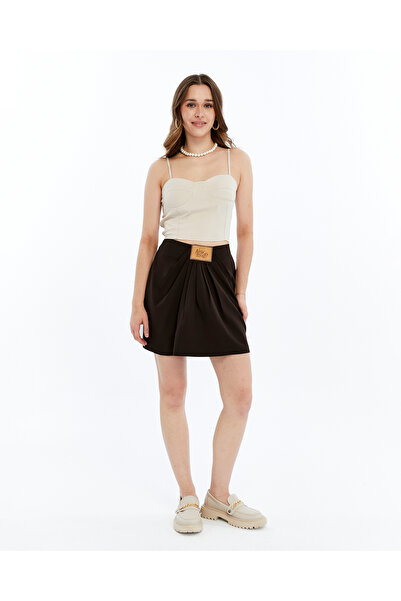 l o v m i Women's Leather Plate-Detail Pleated Mini Skirt – New Season