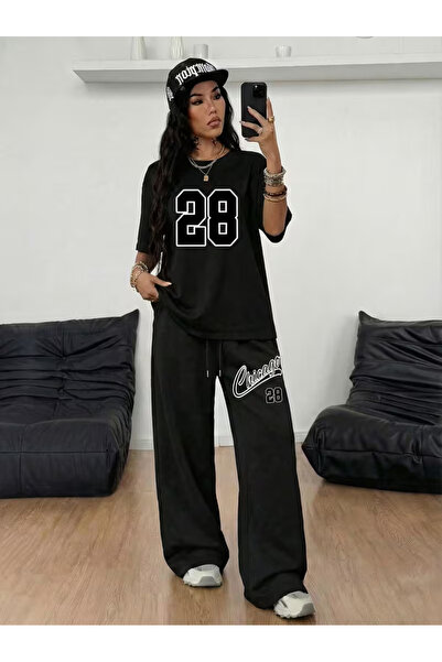 COMANCHERO Unisex Chicago Printed T-Shirt Wide Leg Baggy Tracksuit Set Bottom...