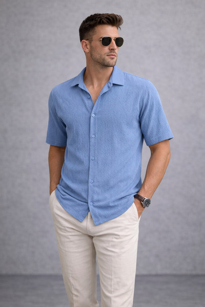 Polo State Set cămașă și pantaloni scurți pentru bărbați albastru