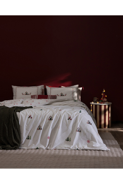 Madame Coco Isabelle Single 100% Cotton Ranforce Printed Duvet Cover Set - Beige