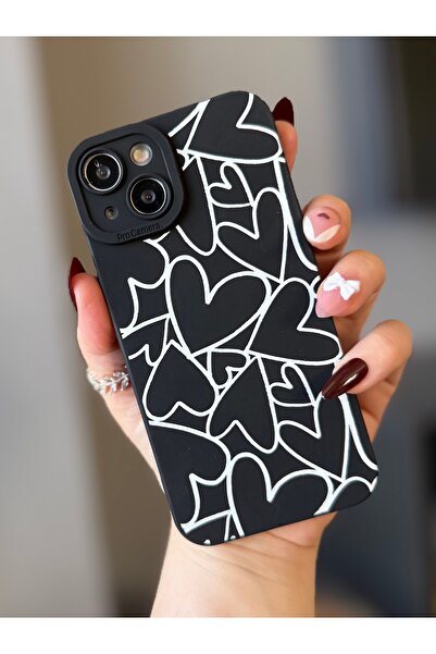 MİRAZ TASARIM iPhone 13 Black Heart Patterned Case